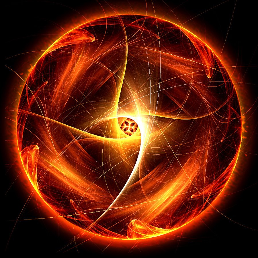 red and yellow energy sphere representing Akasha element energy.